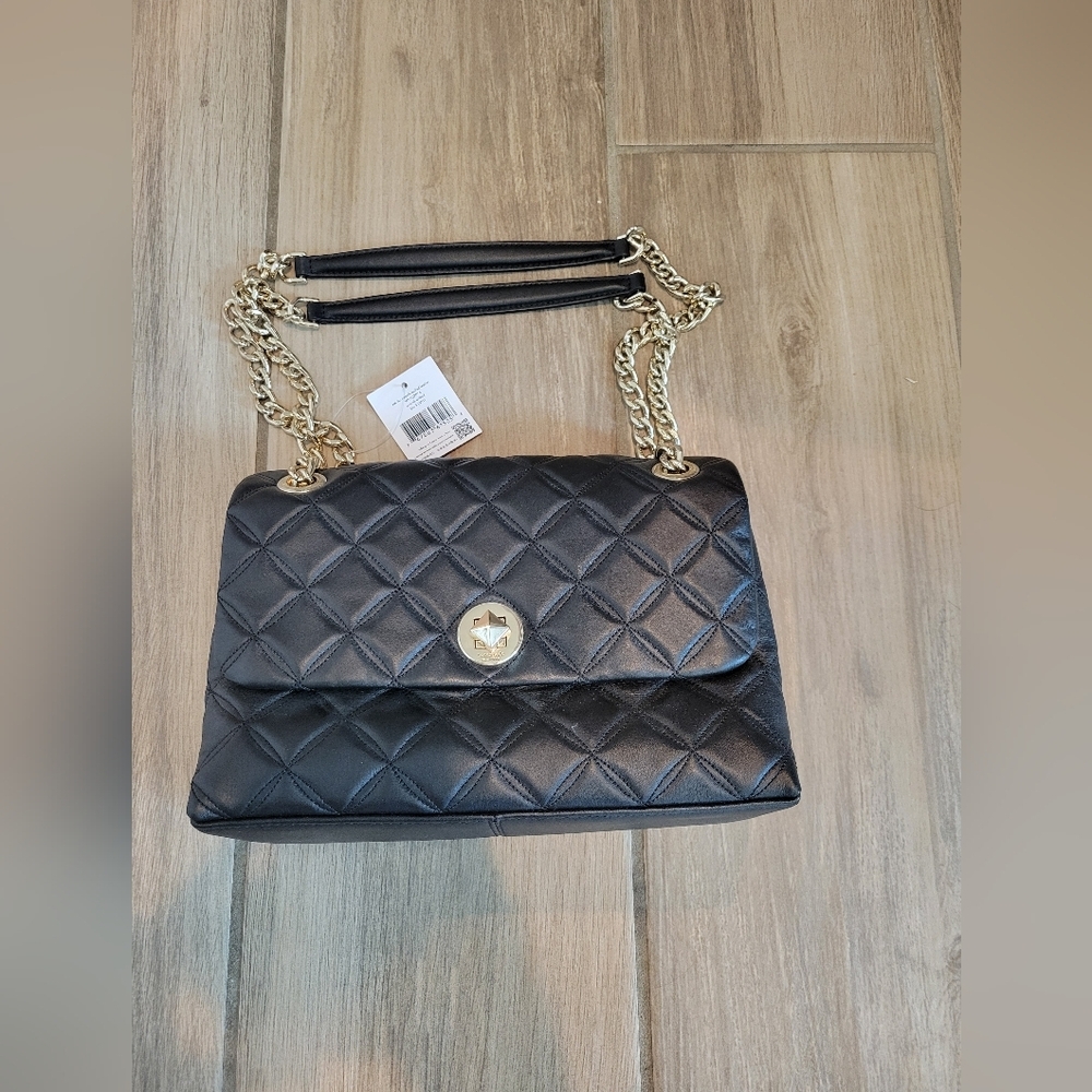 Brand New Kate Spade Natalia Medium Flap Bag, Smooth Quilted Black Leather